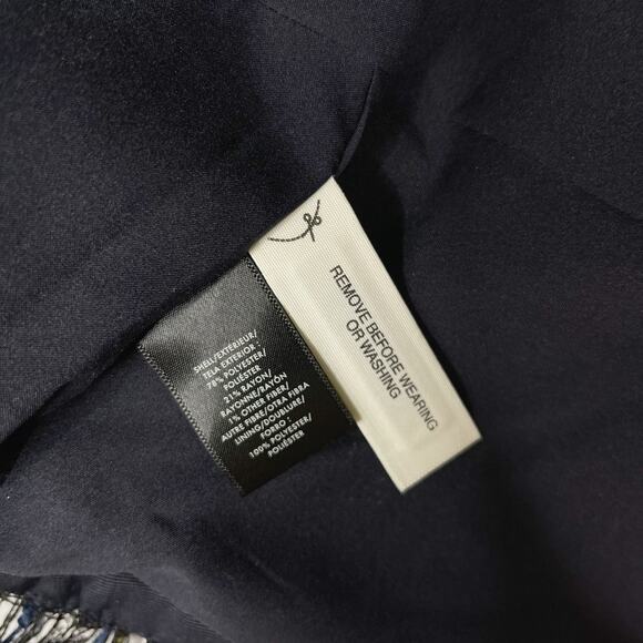 New Ann Taylor 4 Blue Black Ruffle Tweed Peplum Jacket Blazer Hook Eye Front - Picture 11 of 14